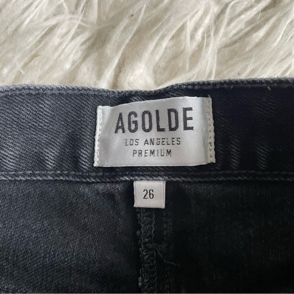 AGOLDE Quinn Cult Washed Black Denim Cotton High Rise Mini Jean Skirt EUC Sz 26 - Picture 6 of 9